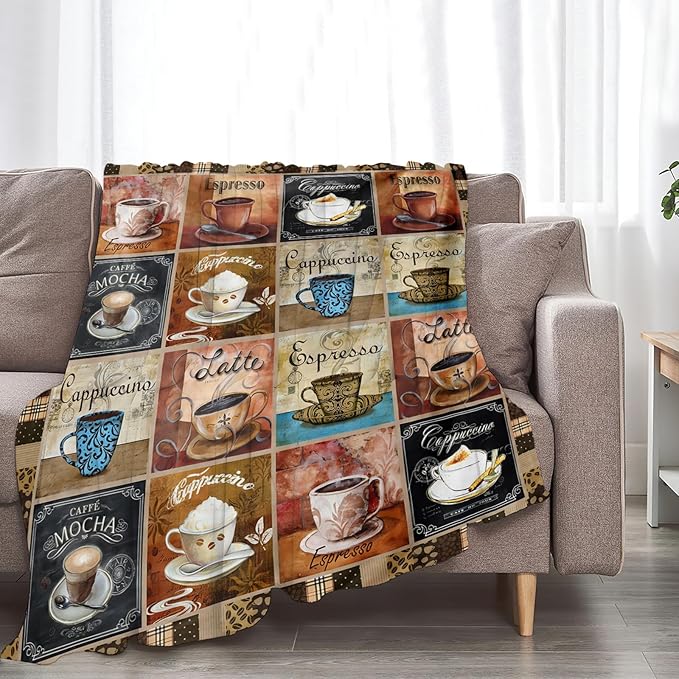 Tijuboni Coffee Throw Blanket Coffee Gifts for Women Men Girls Boys Kids Adults Soft Flannel Fleece Blanket for Couch Sofa Bed Home Decor 40"x50"