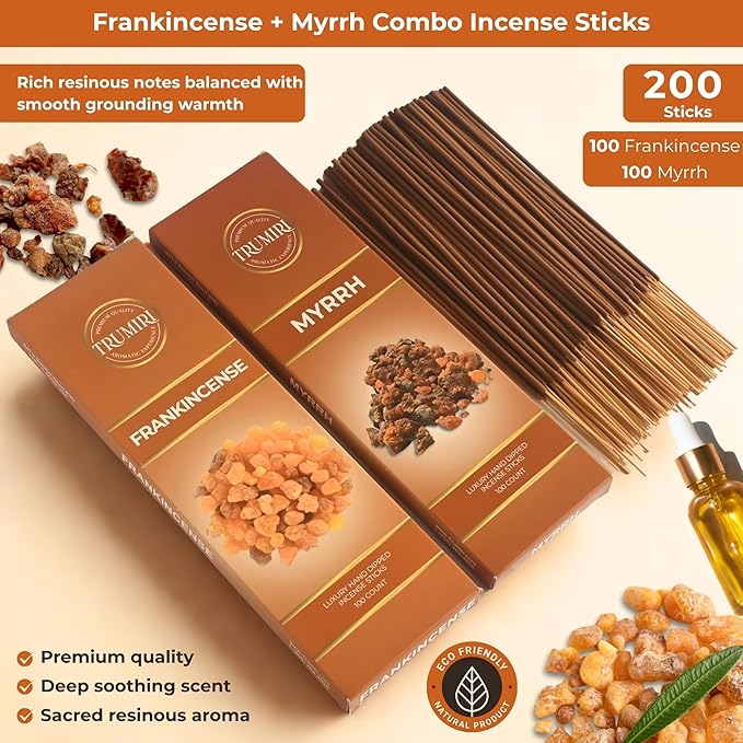Frankincense & Myrrh - Combo Pack of Incense Sticks - 100 Inscents-Sticks of Each Scent - Total 200 Insence - Non Toxic Incienso for Smudge Rituals and Spiritual Cleansing of Negative Energies