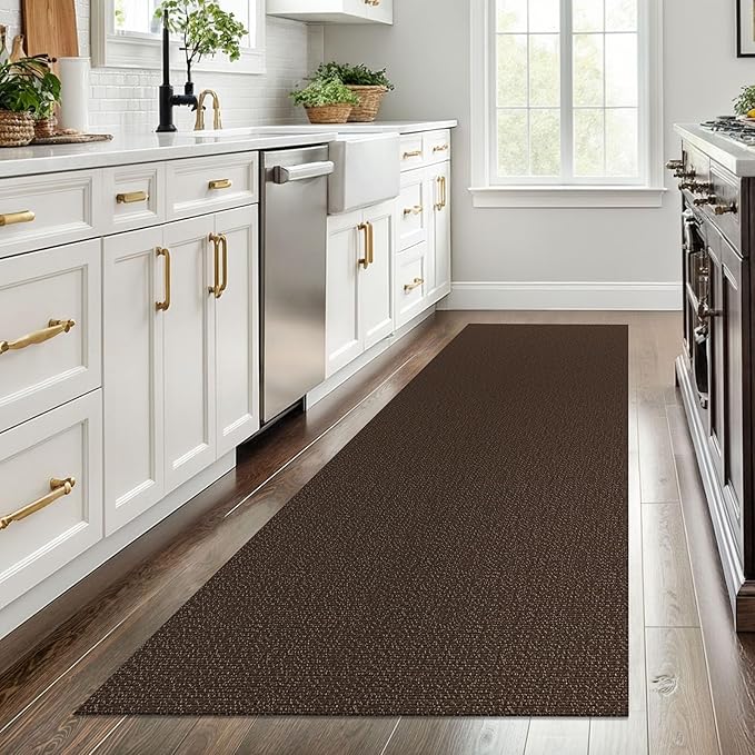 EARTHALL Washable Runner Rug 3x8 Ft Non Slip Runners for Hallways Wide Cotton Rubber Backed Kitchen Runner Braided Indoor Floor Carpet for Entryway, Hallway, Kitchen, Bedroom, Brown/Coffee