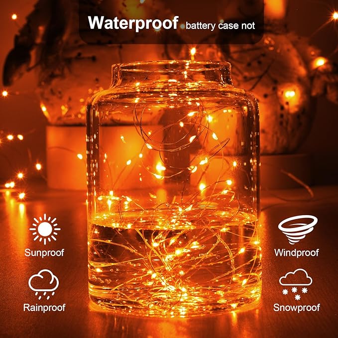 1 Pack 16.4ft Battery Operated String Lights with Timer, Orange with Synchronized Twinkle Mode, Fairy Lights Battery Powered, 50 LEDs, Idea for Christmas Bedroom Party Wedding