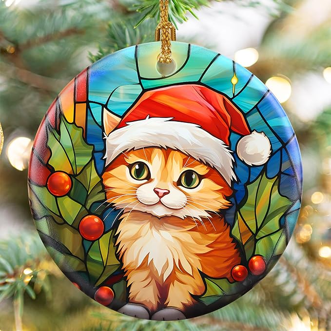 Touber Cat Christmas Ornaments - Hanging Decor for Tree, Holiday Gifts for Cat Lovers