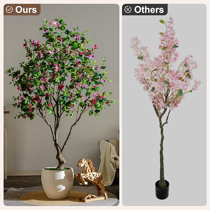 Artificial Bougainvillea Tree, 8FT UV Resistant Fake Bougainvillea Plant in Pot for Outdoor/Indoors, Realistic Faux Flowering Tree for Patio, Garden, Porch, Home Decor