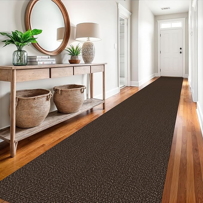 EARTHALL Extra Long Runner Rug 3x18 Ft Washable Runners for Hallways Cotton Non Slip Entryway Runner Braided Kitchen Runner Indoor Outdoor Carpet Runners for Hotels, Officel, Stair, Brown/Coffee