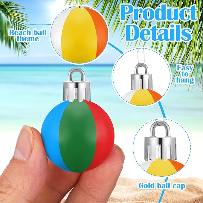 36 Pcs Mini Beach Ball Ornaments for Christmas Tree 1.2 Inch Shatterproof Plastic Summer Hanging Balls Decoration for Christmas Hawaiian Party Tropical Decorative Supplies(Classic)