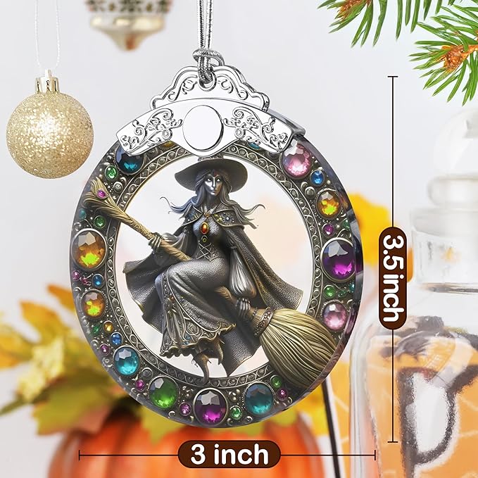Witch Stained Glass Ornaments - 3" Christmas Decor for Tree & Window - Perfect for Holiday Party - Home Decor