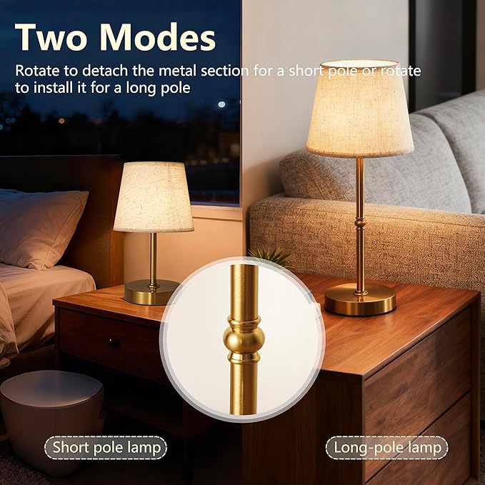 2-Pack Bedside Table Lamp，3 Level dimmable Touch Control lamp，6000mAh Battery, USB Charging Port, LED Bulb Included, Suitable for bedrooms, desks, and Dining Tables