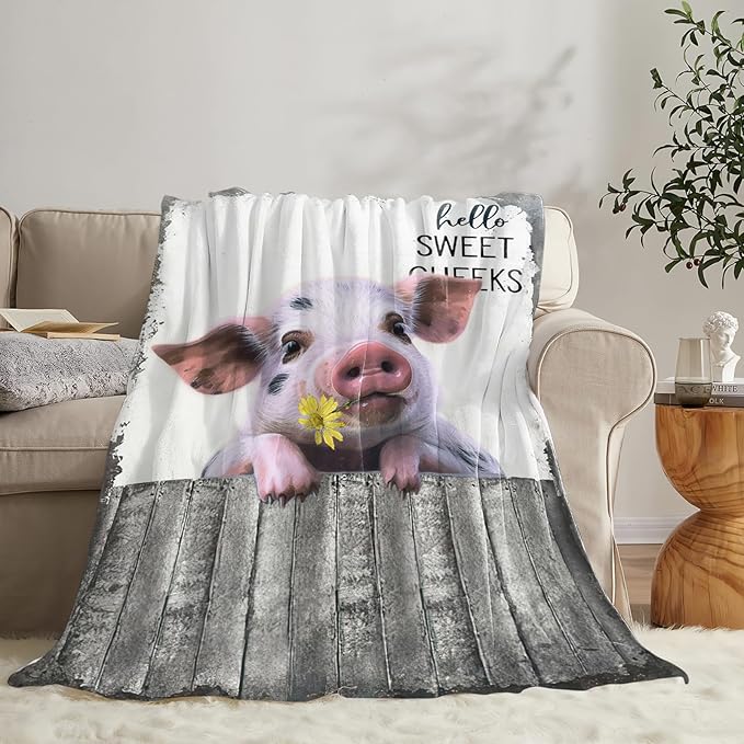 Tijuboni Funny Pig Throw Blanket Pig Gifts for Girls Boys Women Men Kids Adults Soft Flannel Fleece Blanket for Couch Sofa Bed Home Decor 50"x60"