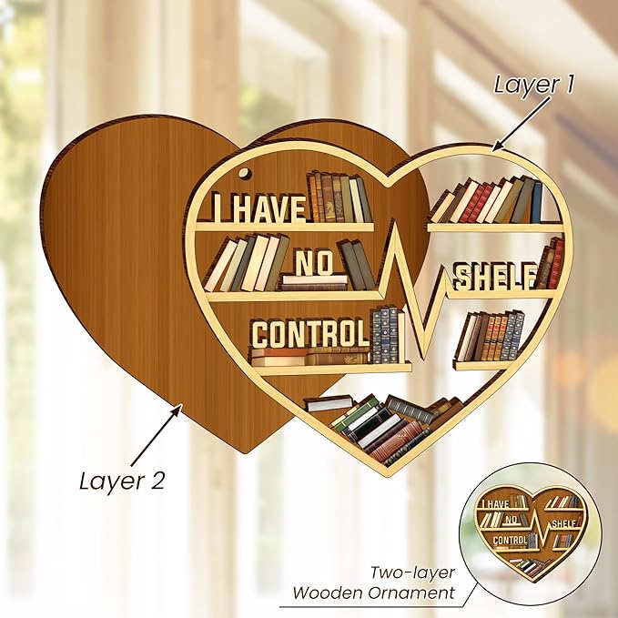 GEEMBI Christmas Book Lovers Gifts for Women - Wooden Bookshelf Heart Christmas Ornaments 2025 for Tree Decorations - Book Club Gifts Readers Nerd Librarian, Reanding Gift for Tecaher Friend Coworker