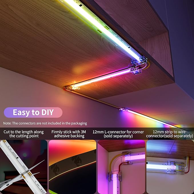 PAUTIX RGB Smart IC COB LED Strip Light Addressable 9.84ft/3m,UL-Listed DC24V Color Chasing Strip Light Multicolor Flexible Tape Lights Kit with Remote,for Cabinets,TV,Bedroom,Party DIY Decoration