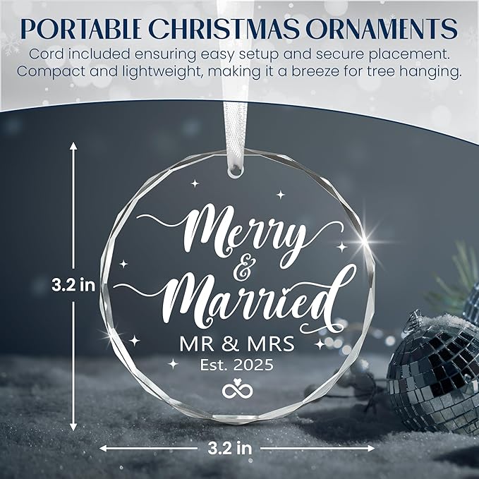 Christmas Wedding Gifts for Couples - Mr & Mrs Glass Christmas Ornaments 2025 for Tree Decorations - Anniversary Wedding Gifts for Newlyweds, Just Married Ornament, Couples Gift Ideas
