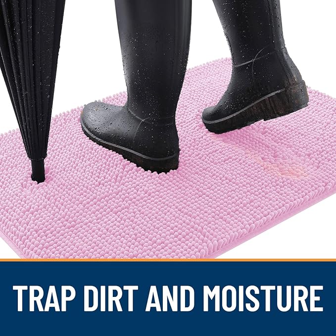 OLANLY Dog Door Mat for Muddy Paws 59x20, Absorbs Moisture and Dirt, Absorbent Non-Slip Washable Doormat, Quick Dry Chenille Mud Mat for Dogs, Entry Indoor Entryway Carpet for Inside Floor, Pink