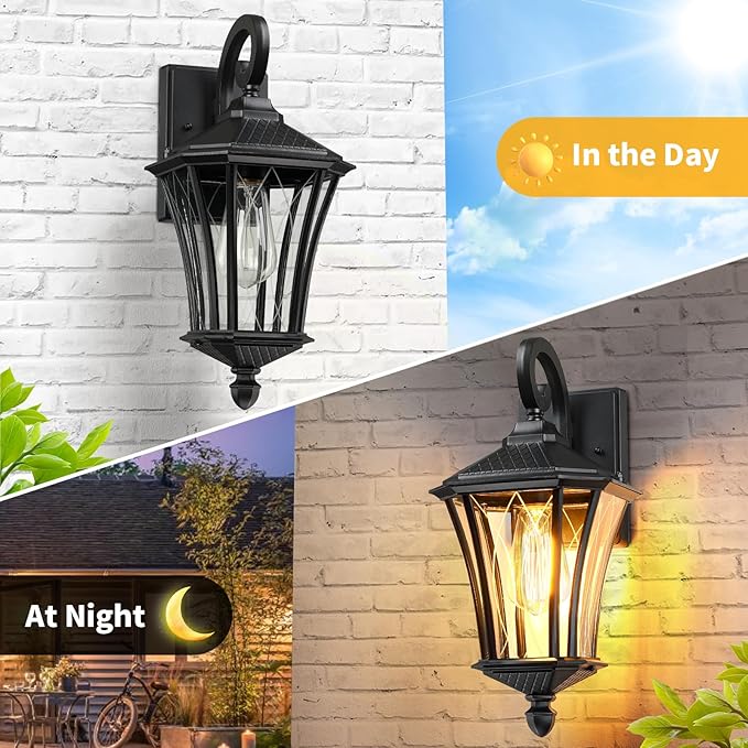 YSN 16'' Large Outdoor Wall Lights 2 Packs, Black Exterior Lighting Fixture Outdoor Sconce Lights, Waterproof Outside Lights for House with E26 Socket, Outdoor Lanterns for Porch, Garage, Farmhouse