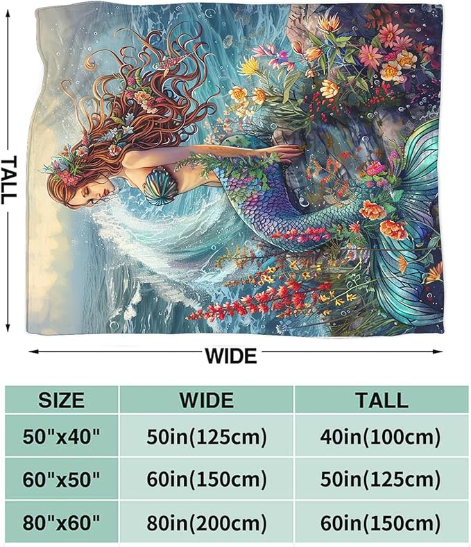 Tijuboni Mermaid Throw Blanket Mermaid Gifts for Girls Women Boys Men Kids Adults Soft Flannel Fleece Blanket for Couch Sofa Bed Home Decor 50"x60"