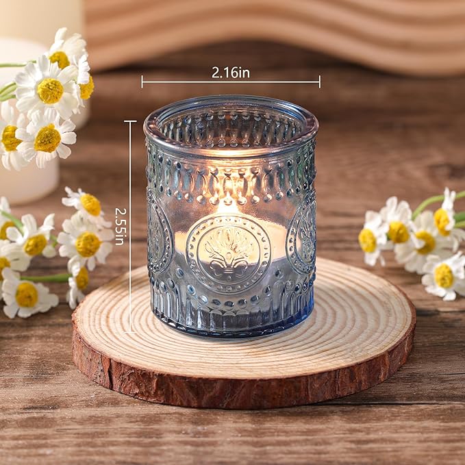 12 Pcs Blue Votive Candle Holders, Glass Tea Light Candle Holders for Wedding Table Centerpiece, Home Decor, Birdal Shower, Party