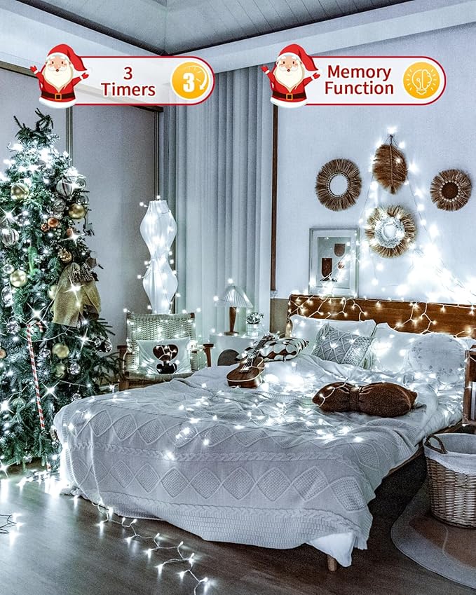 Christmas Lights String Outdoor Indoor, Cold White 403FT 1200 LED Xmas Tree Decorations Lights,Plug in Twinkle Fairy Light with Remote Timer for Room Yard Holiday Party Wedding Camping Decor