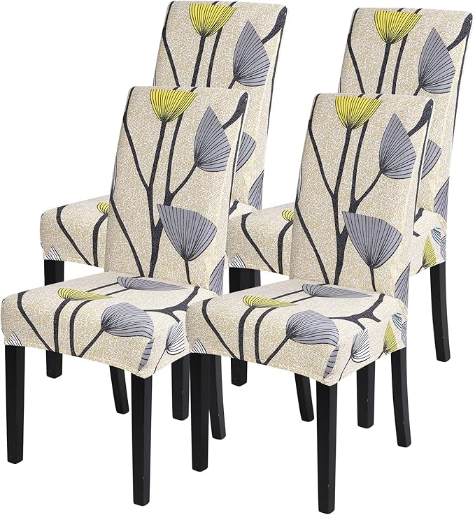SearchI Dining Room Chair Covers Set of 4, Stretch Printed Parsons Chair Slipcovers Spandex Removable Washable Kitchen Chair Protector Cover for Dining Room, Hotel, Ceremony(Dandelion Pattern)