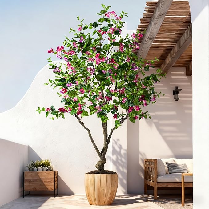 Artificial Bougainvillea Tree, 8FT UV Resistant Fake Bougainvillea Plant in Pot for Outdoor/Indoors, Realistic Faux Flowering Tree for Patio, Garden, Porch, Home Decor