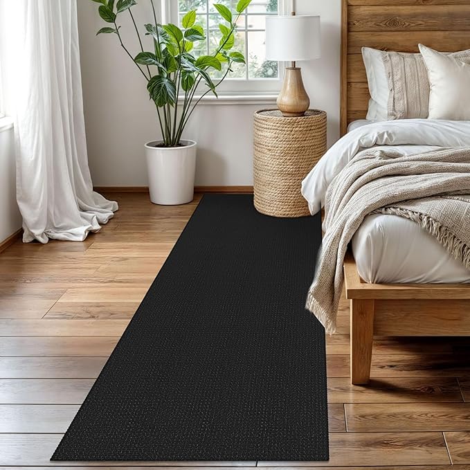 EARTHALL Woven Runner Rug 3x8 Ft Washable Runners for Hallways Wide Non Slip Rubber Backed Kitchen Runner Braided Indoor Floor Carpet for Entryway, Hallway, Kitchen, Bedroom, Black/Grey