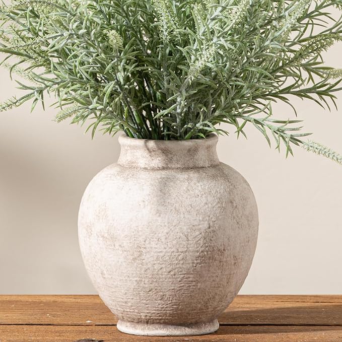 Ceramic Flower Vase, 6.7 Inch White Rustic Farmhouse Decorative Vase Pottery Pampas Grass Vases for Home Decor Table Living Room Entryway Mantel Bookshelf Bedroom Bathroom Kitchen - Rustic White