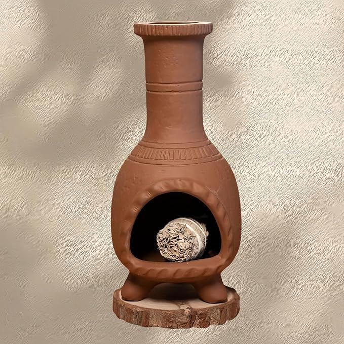 Mini Chiminea Ceramic Incense Burner, 7.5 x 4 inches, Handcrafted Clay Holder for Palo Santo and Sticks (Red Pottery-A)