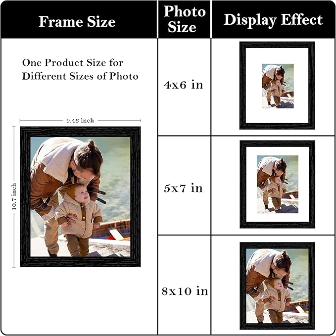 eletecpro 8x10 Floating Picture Frames with Double Real Glass Cover, Floating Display 5x7, 4x6 or Smaller Photos and Artwork, Vertical or Horizontal Wall Mount, Home Decor, Black, 2 Pack