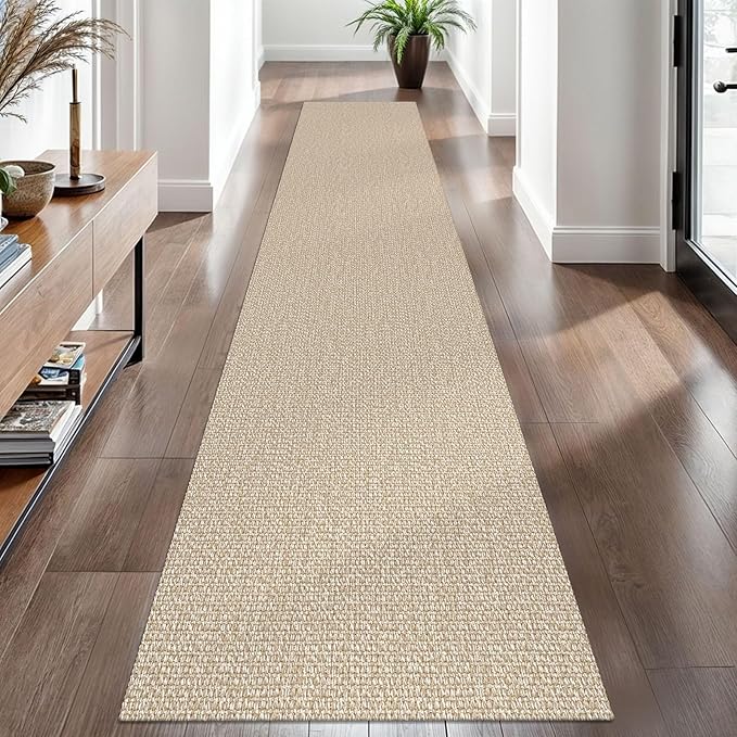 EARTHALL Washable Runner Rug 2x10 Ft Non Slip Runners for Hallways Long Cotton Rubber Backed Kitchen Runner Braided Indoor Floor Carpet Runners for Entryway, Hallway, Kitchen, Send/Beige