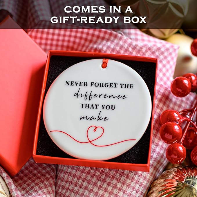 Never Forget The Difference You Make Ornament 6 Inch, You Make a Difference Ornament, Caregiver Christmas Ornament, Thank You Gift for Teacher, Nurse, Coworker, Manager, Mentor Appreciation Gift