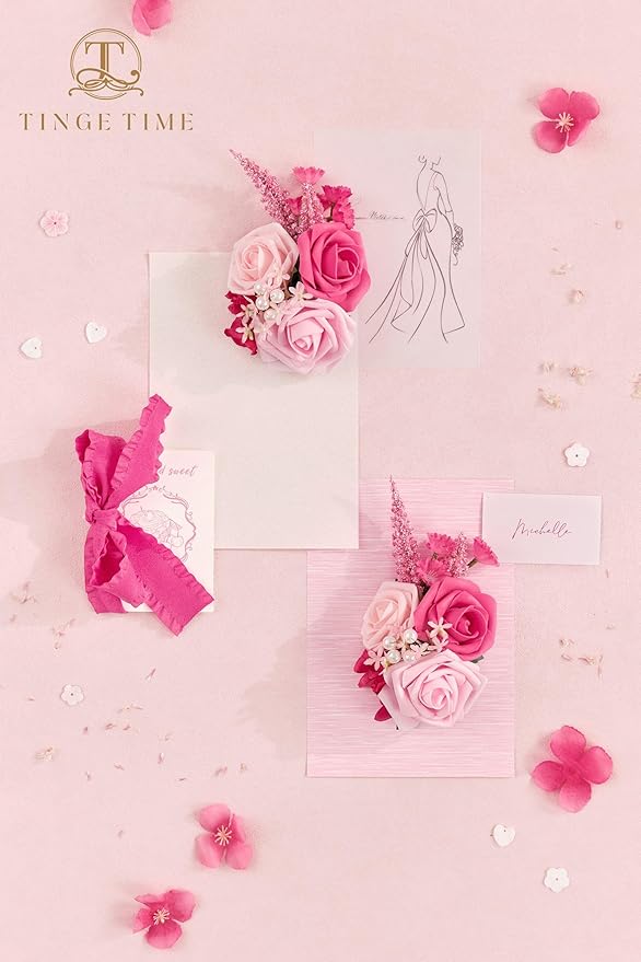 TINGE TIME Artificial Shoulder Corsages Flowers, Set of 2, Mother of The Bride Floral Corsage for Wedding Ceremony Anniversary Formal Dinner Party (Hot Pink)