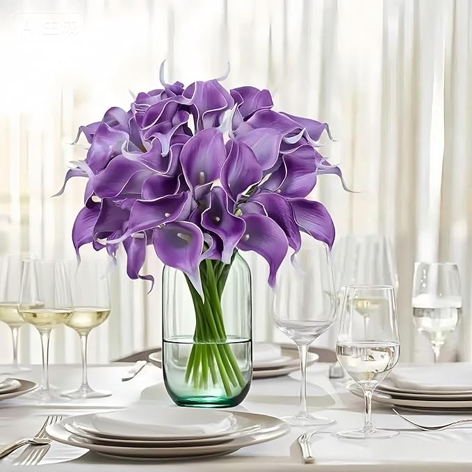 Realistic Calla Lily Artificial Flowers - 13.5" Latex Real Touch Faux Lilies for Wedding Bouquets, UV Resistant Outdoor Decor & Home Centerpieces (6, Purple)