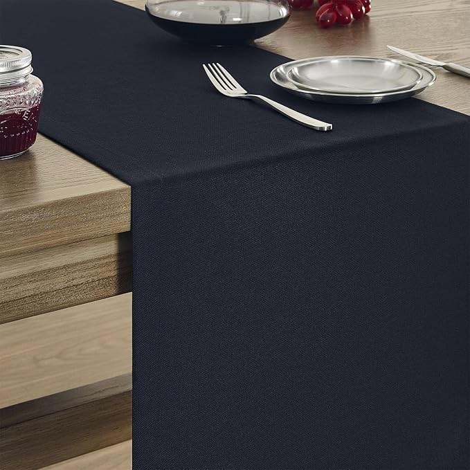 ZeeMart Basic Linen Style Table Runner, 14 x 90 Inch Dark Navy, Rustic Farmhouse Dark Blue Table Runners 90 Inches Long, Everyday Polyester Table Runner - Machine Washable & Easy Care