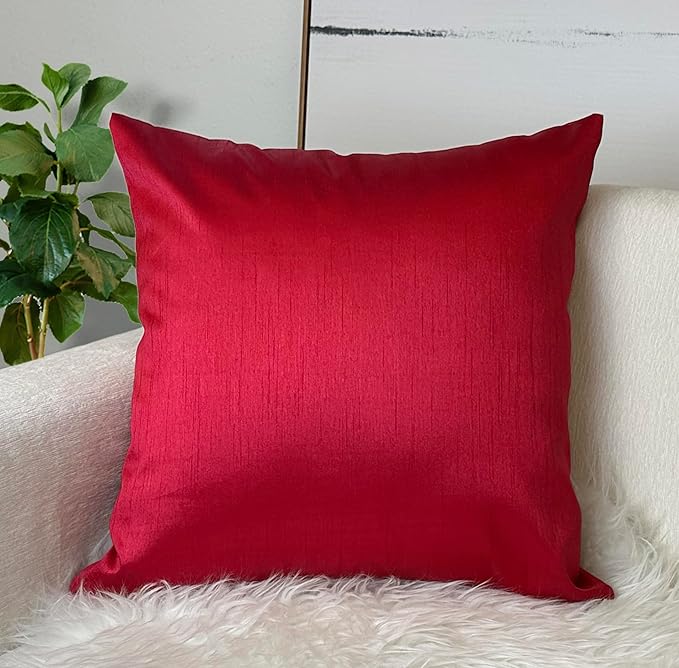 Aiking Home 20x20 Inches Faux Silk Square Throw Pillow Cover, Zipper Closure, Red (Set of 2)