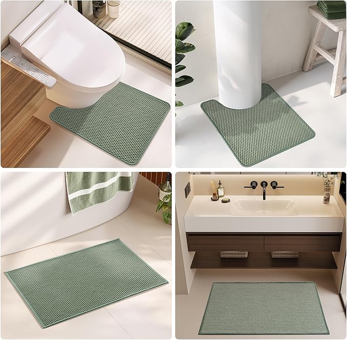 Bathroom Rugs Non Slip Washable, Super Absorbent Thin Bath Mat Small Quick Dry Low Pile Bathroom Rug, Sage Green 20"x30"