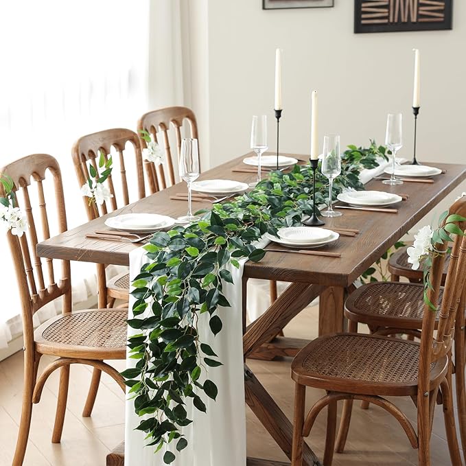 Mizii 2 Strands Artificial Vines Ficus Garland 78" Fake Vine with Silk Green Leaves Faux Hanging Plants Greenery Decorations for Bedroom Table Centerpieces Wall Party Wedding Room Decor (Ficus)