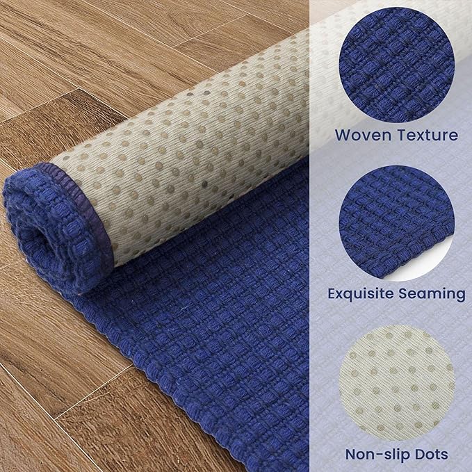 EARTHALL Woven Area Rug 2x3 Ft Washable Rugs for Entryway Braided Non Slip Throw Rugs Door Mat Indoor Outdoor Entrance Small Cotton Woven Carpet for Kitchen Foyer Front Door, Royal Blue/Navy