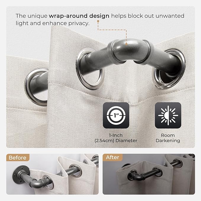 Zeerobee Curtain Rods for Windows 48 to 84, 1 Inch Industrial Wrap Around Curtain Rod, Indoor/Outdoor Room Divider Adjustable Drapery Pole, 48"-86", Grey
