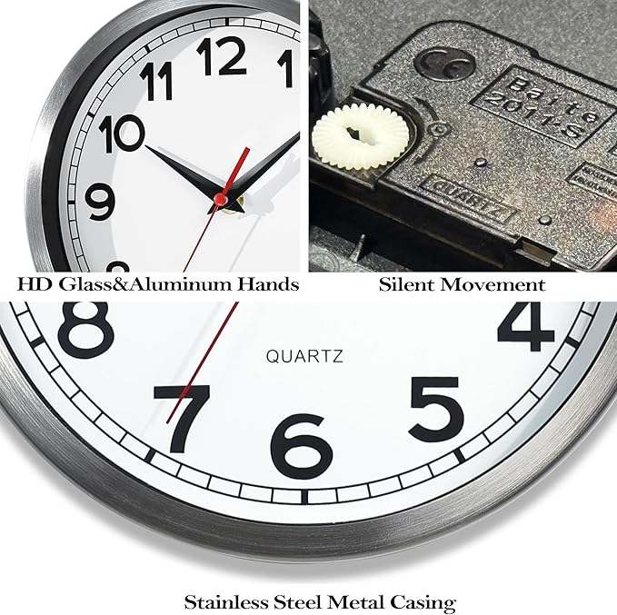 AYRELY® Wall Clock – 8 Inch Metal Decorative Modern Analog Clock, Silent Non-Ticking Battery Operated Small Classic Wall Clocks for Kitchen, Living Room, Bedroom, Office, Bathroom（Classic-8in）