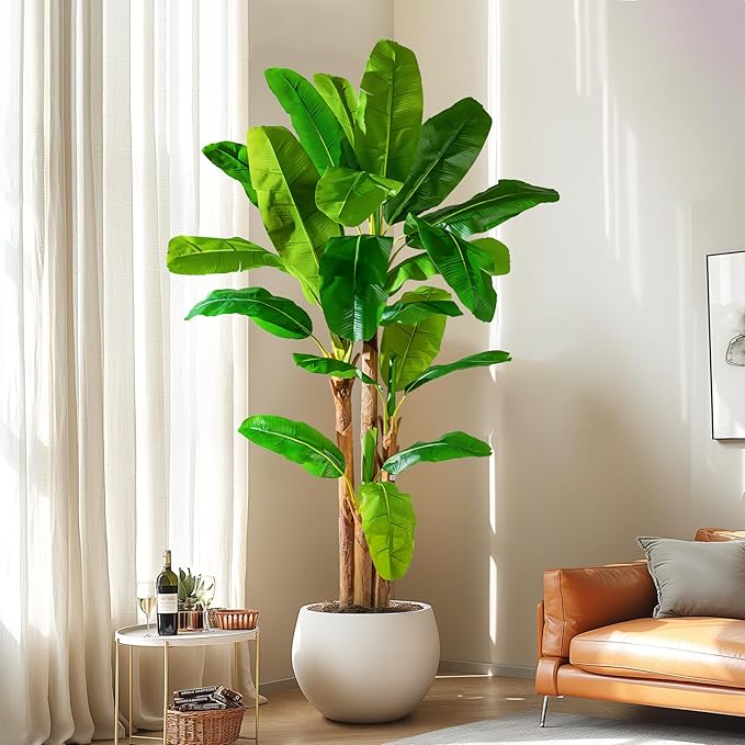 8.2FT Artificial Banana Tree Tall Fake Banana Leaf Plant Faux Banana Silk Tree Faux Banana Leaves for Home Swimming Pool Indoor Outdoor Patio Tropical Decor