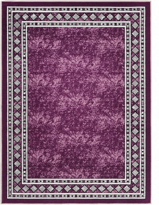Antep Rugs Alfombras Modern Bordered 5x7 Non-Skid (Non-Slip) Low Profile Pile Rubber Backing Indoor Area Rugs (Purple, 5' x 7')