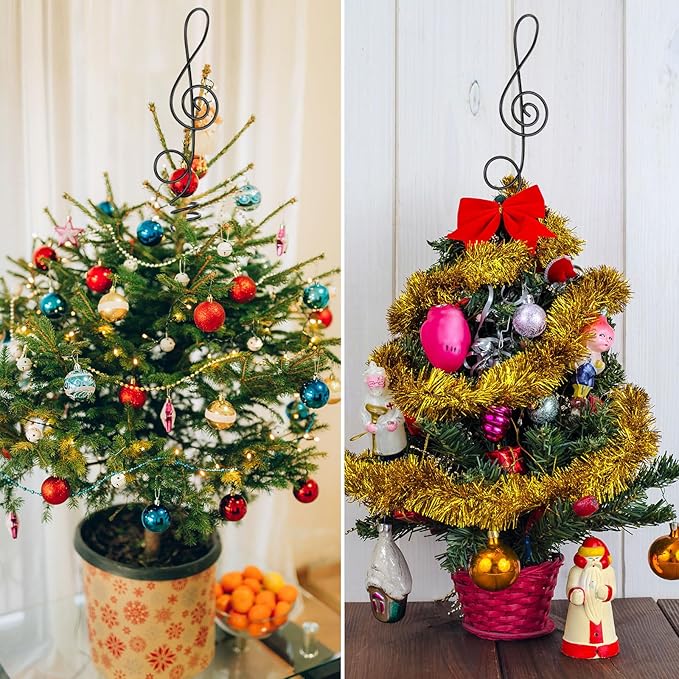 Lenwen Small Christmas Tree Topper Mini Treble Clef Wire Treetop Metal Musical Note Tree Topper for Music Themed Christmas Decorations