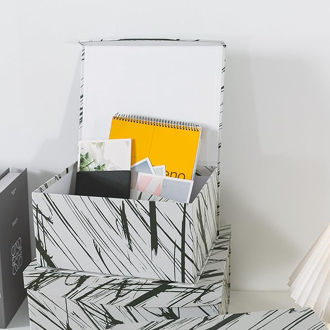 Soul & Lane Decorative Storage Boxes with Magnetic Closure - Set of 3 Modern Memory Keepsake Boxes with Lids, Black and White Cardboard Gift Storage for Organizing and Home Décor, Minimalist Stripe