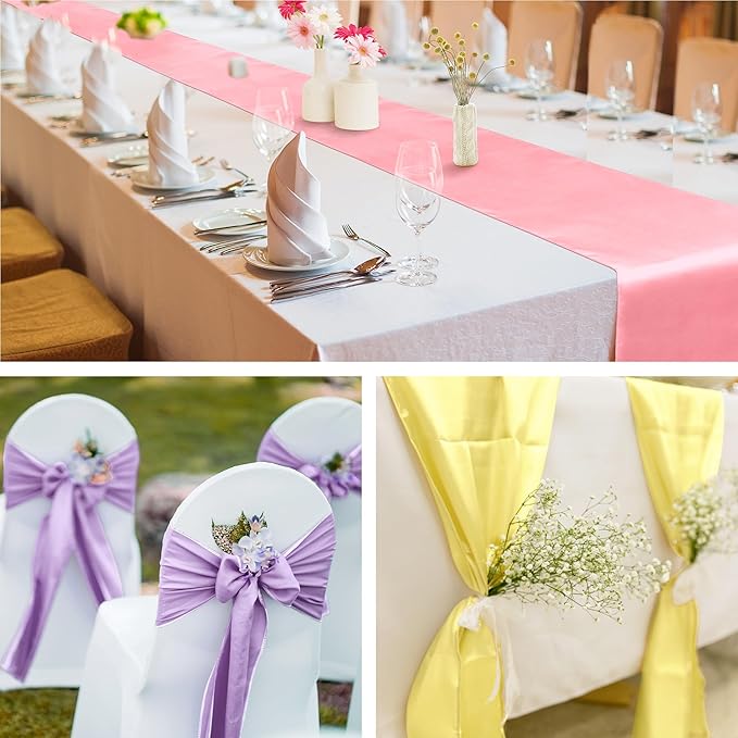 Aneco 4 Pack Satin Table Runner 12 x 108 Inch Pastel Rainbow Long Bright Silk and Smooth Fabric Party Table Runner for Wedding Banquet Party Decoration