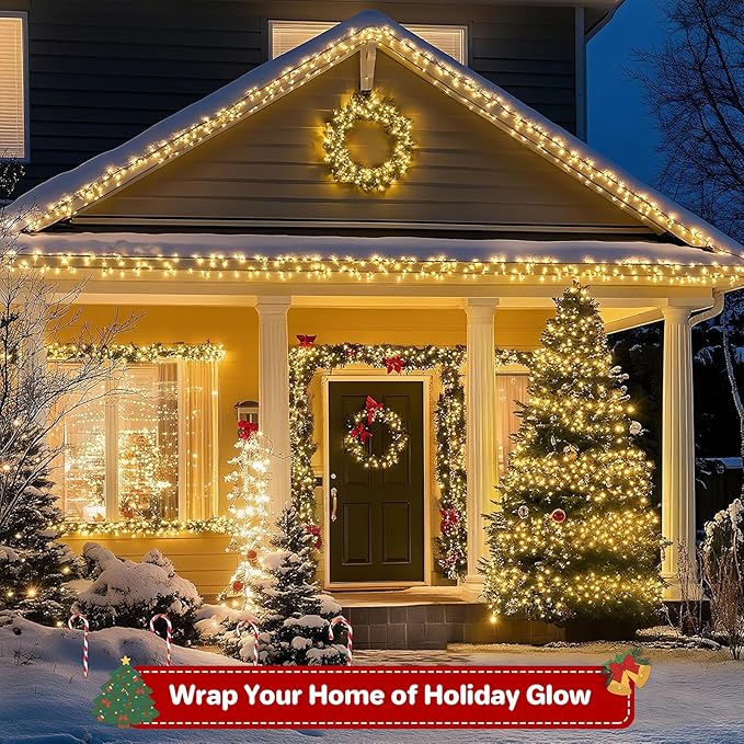 66FT 200 LED Connectable Christmas Tree Lights, End-to-End Plug 8 Modes Indoor Lights with Timer, Outdoor Indoor Fairy Lights Christmas Tree, Patio, Garden, Party, Wedding, Holiday (Warm White)