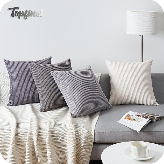 Topfinel Corduroy Throw Pillow Covers Pack of 2 Gray 16"x16" No Insert with Hidden Zipper | Decorative Cushion Covers for Fall, Halloween, Thanksgiving, Christmas