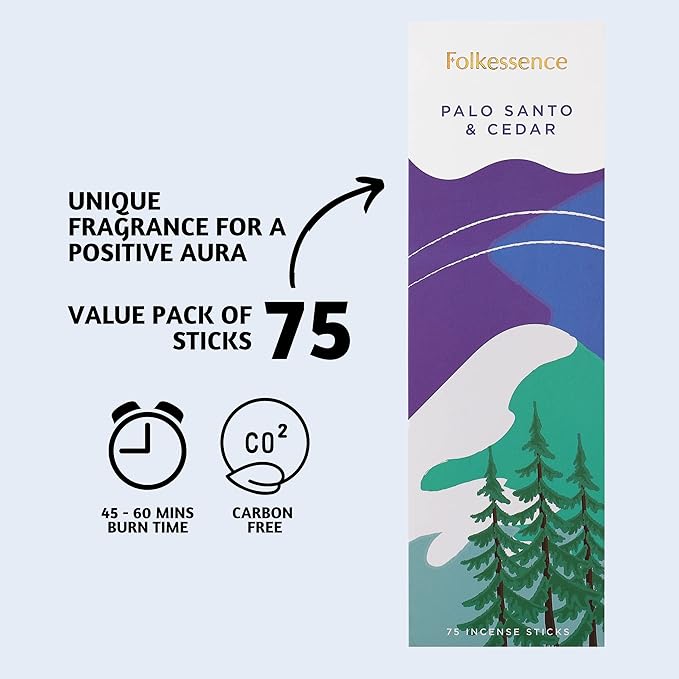 Folkulture Incense Sticks (75 Sticks) |8" Premium Palo Santo & Cedar Incense Sticks for Deep Sleep, Aromatherapy, Relaxation Gifts|No Charcoal,Organic,Non Toxic, 45 Mins, Long Burning Insence-Sticks