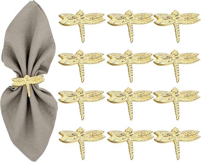 ALPHA Living HOME Napkin Rings, Napkin Ring Set of 12, Napkin Holders for Dining Table Settings Thanksgiving Metal Serviette Ring Rustic Table Décor for Weddings, Parties, and Everyday Use (Gold)