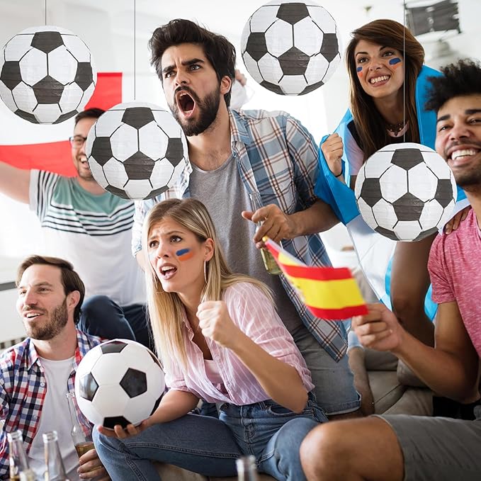 BEISHIDA 8-Inch Football Paper Lanterns Decorative Chinese/Japanese Hanging Round Paper Lanterns Lamp for sports party, Sport Themed Birthday Bar Football Game Party Decoration (12 Packs)