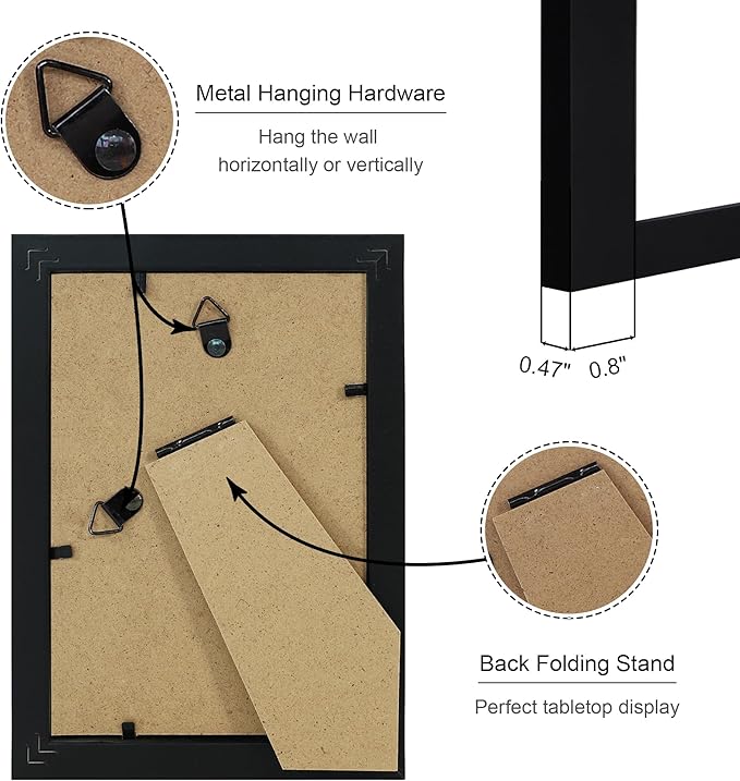 4x6 Picture Frame Set of 2, 4 x 6 Wood Photo Frames with Mat for 3.5x5, Wooden Frame with Real Glass Cover for Wall and Tabletop Display,Black