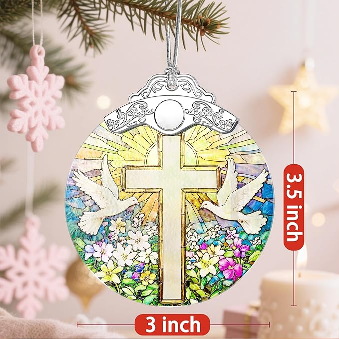 Christmas Ornament, Stained Glass Ornament, Christmas Ornaments for Tree, Hanging Ornaments for Home Decor & Xmas Decorations – Holiday Decor, Gift Ideas, Perfect Holiday & Xmas Gifts - Cross