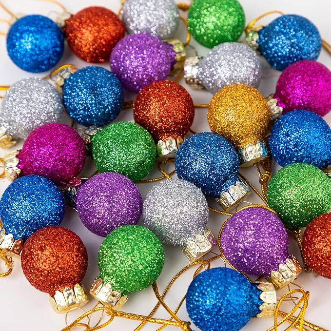 Joiedomi 36 Pcs Christmas Mini Glitter Glass Balls Ornaments, 1 Inch Multicolor Xmas Hanging Ball for Christmas Tree Decoration and Holiday Ornaments