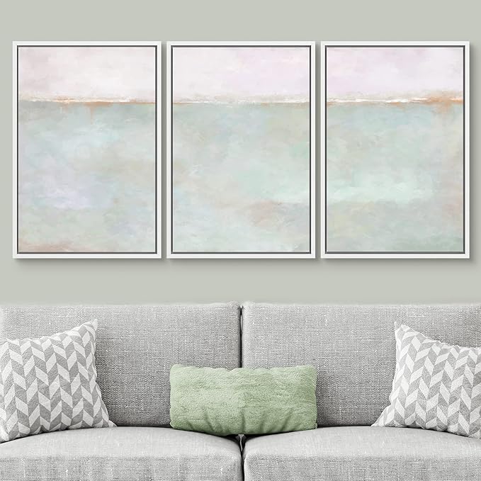 SIGNWIN Framed Canvas Print Wall Art Set Grunge Multicolor Pastel Landscape Shapes Abstract Illustrations Modern Art Decorative Nordic Chic Zen for Living Room, Bedroom, Office - 16"x24"x3 White